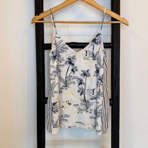FRAME 100% silk Womens top Tropical Palm Trees & Stripes Sz S